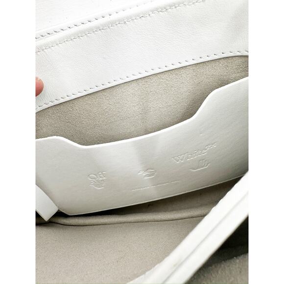 Off White White Leather Embossed Diagonal Stripe Soft Binder Clip Shoulder Bag - Picture 7 of 12